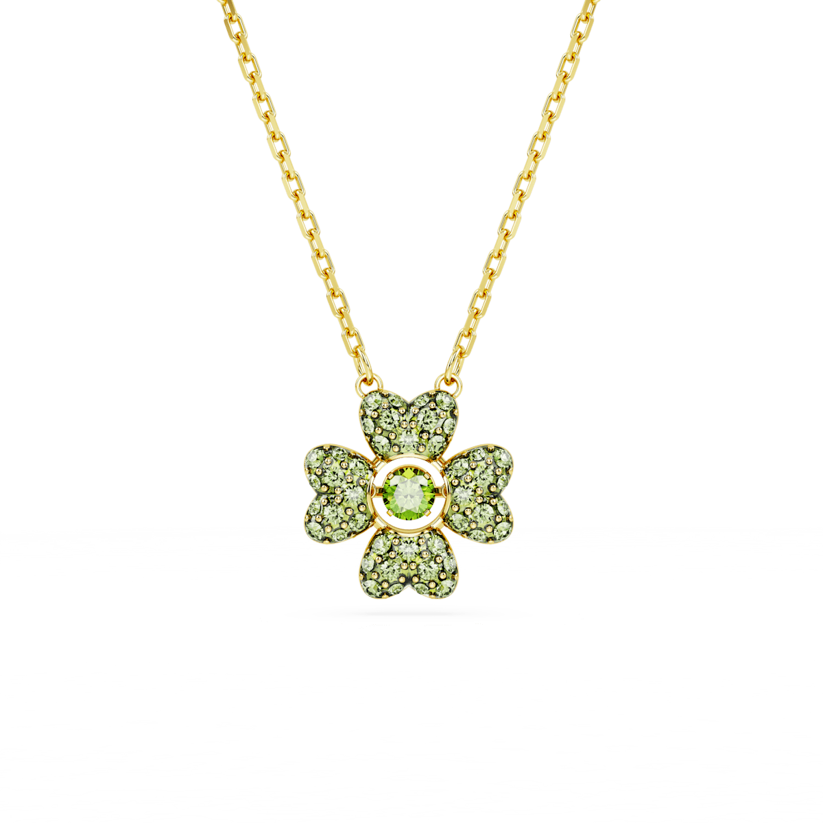 Idyllia pendant, Clover, Green, Gold-tone plated