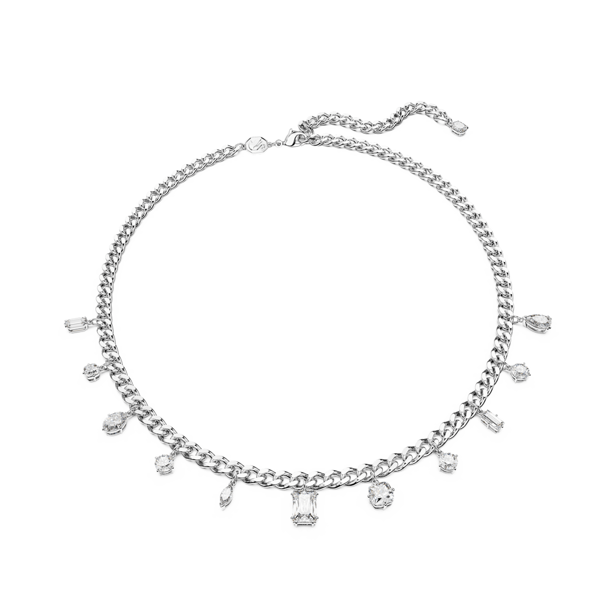 Dextera necklace, Mixed cuts, White, Rhodium plated