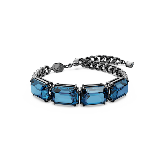 Millenia bracelet, Octagon cut, Blue, Ruthenium plated