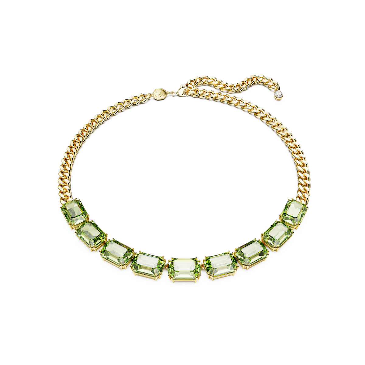 Millenia necklace, Octagon cut, Green, Gold-tone plated