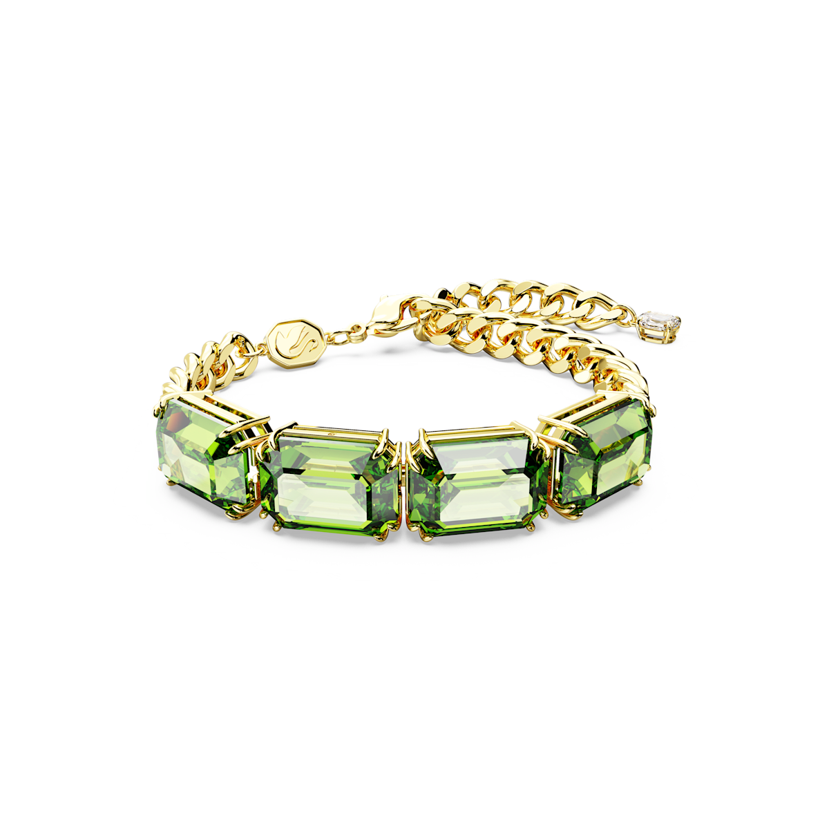 Millenia bracelet, Octagon cut, Green, Gold-tone plated