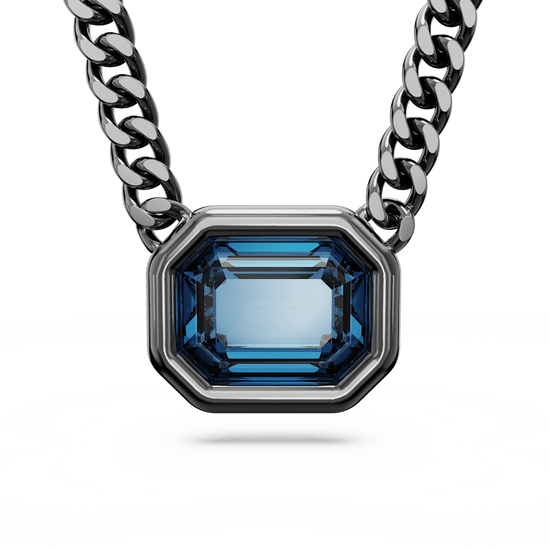Millenia pendant, Octagon cut, Blue, Ruthenium plated