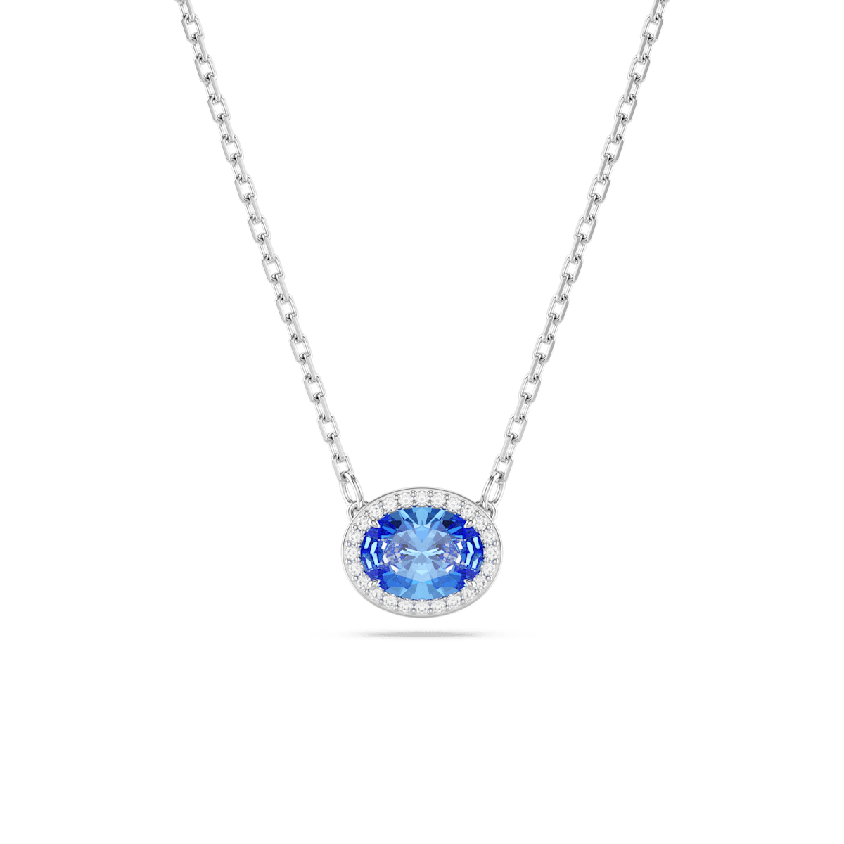 Constella necklace, Oval cut, Blue, Rhodium plated