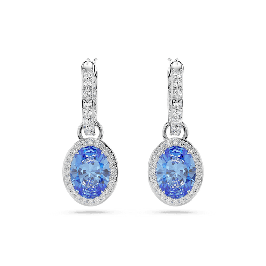 Constella drop earrings, Oval cut, Blue, Rhodium plated
