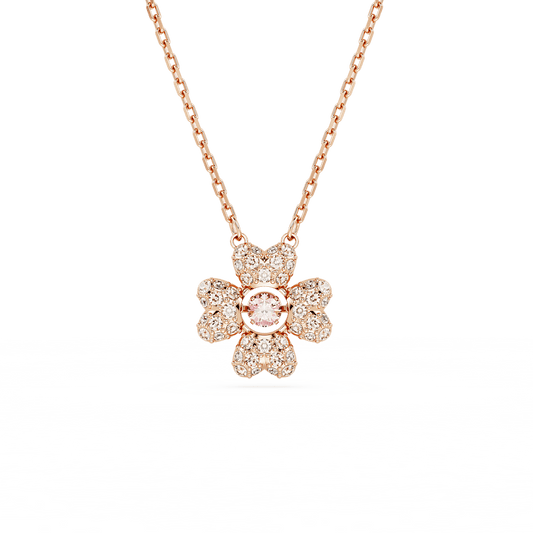 Idyllia pendant, Clover, White, Rose gold-tone plated