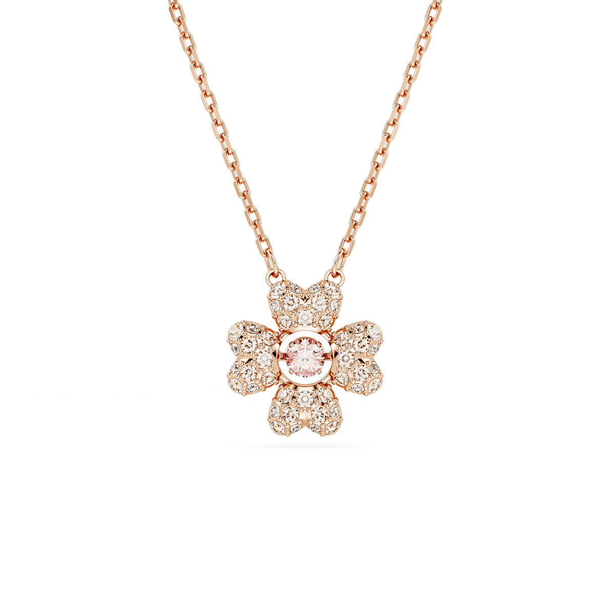Idyllia pendant, Clover, White, Rose gold-tone plated