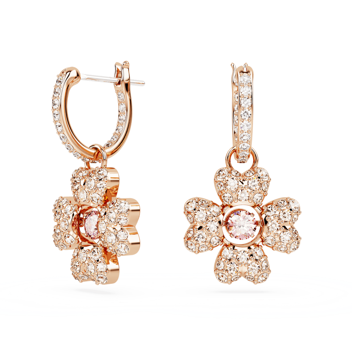 Idyllia drop earrings, Clover, White, Rose gold-tone plated