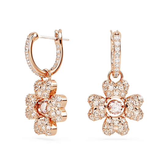 Idyllia drop earrings, Clover, White, Rose gold-tone plated