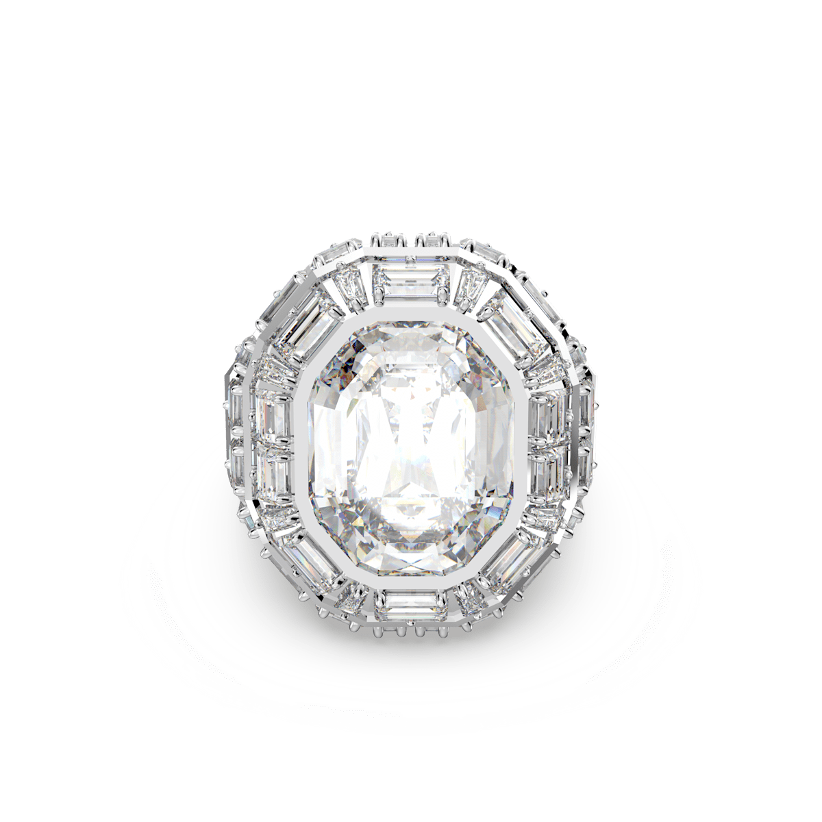 Mesmera cocktail ring, Octagon cut, White, Rhodium plated