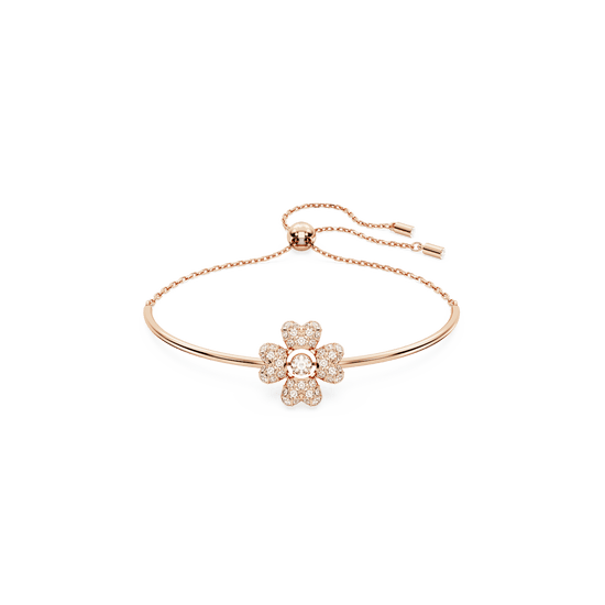 Idyllia bracelet, Clover, White, Rose gold-tone plated