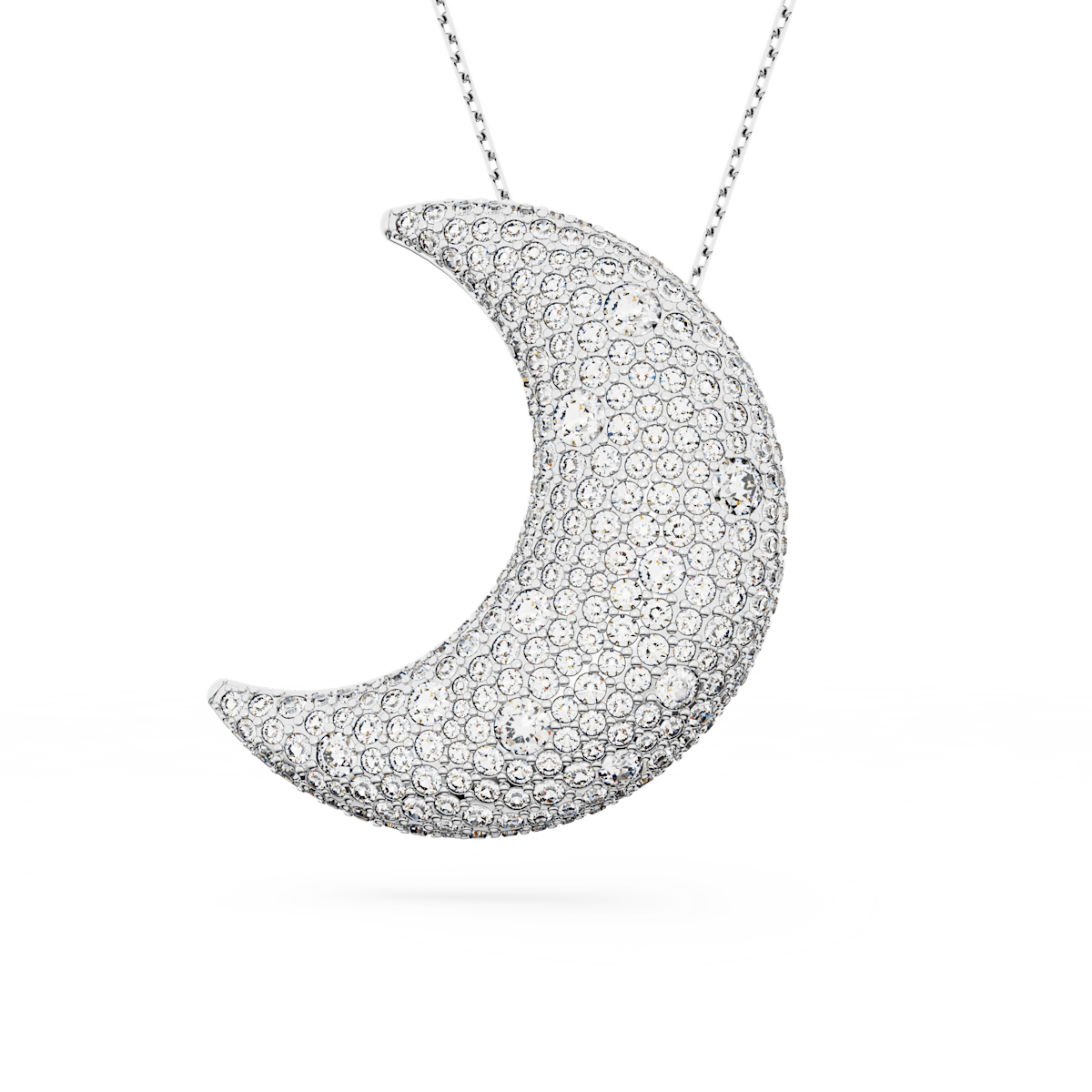 Luna pendant, Moon, White, Rhodium plated