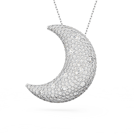 Luna pendant, Moon, White, Rhodium plated