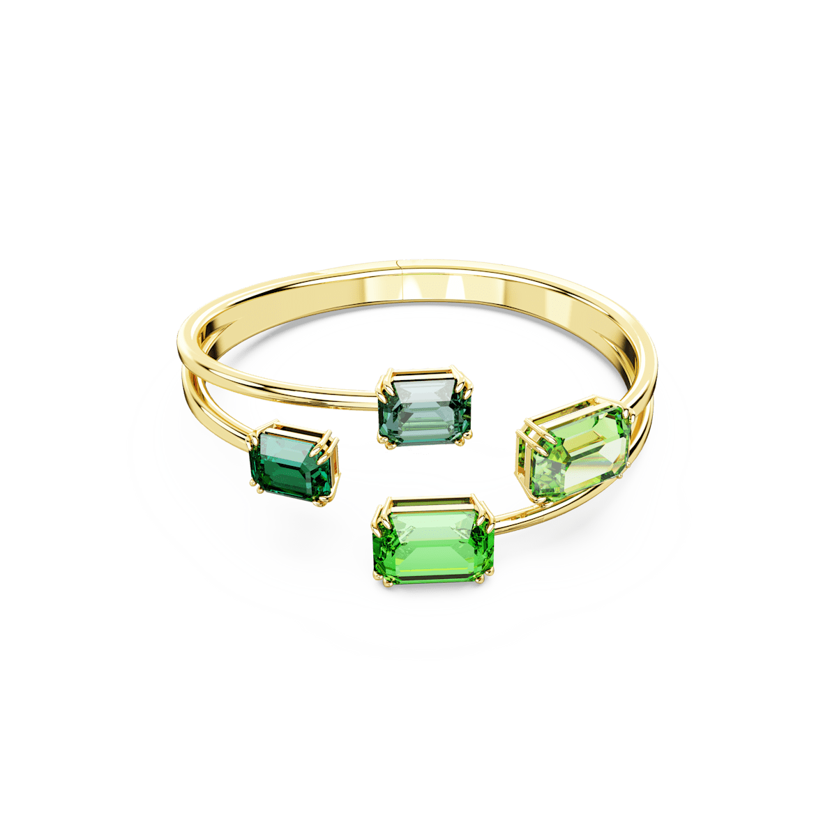 Millenia bangle, Octagon cut, Green, Gold-tone plated