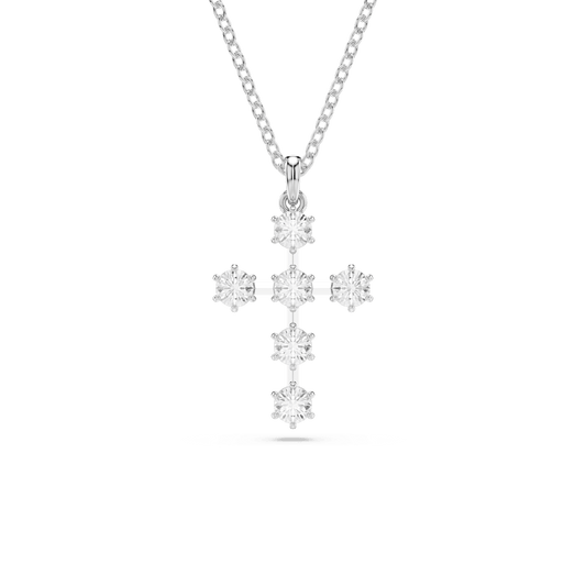 Insigne pendant, Round cut, Cross, White, Rhodium plated