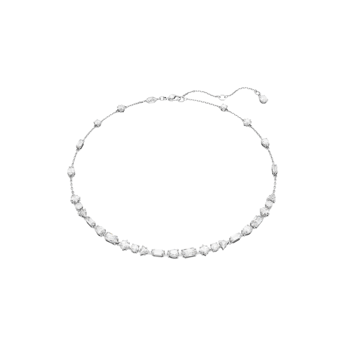 Mesmera necklace, Mixed cuts, Scattered design, White, Rhodium plated