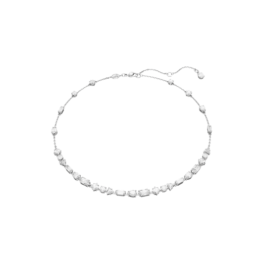 Mesmera necklace, Mixed cuts, Scattered design, White, Rhodium plated