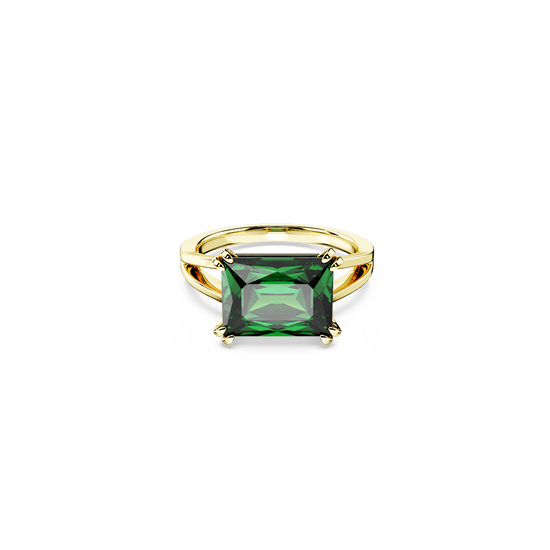 Matrix cocktail ring, Rectangular cut, Green, Gold-tone plated