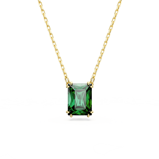 Matrix pendant, Rectangular cut, Green, Gold-tone plated