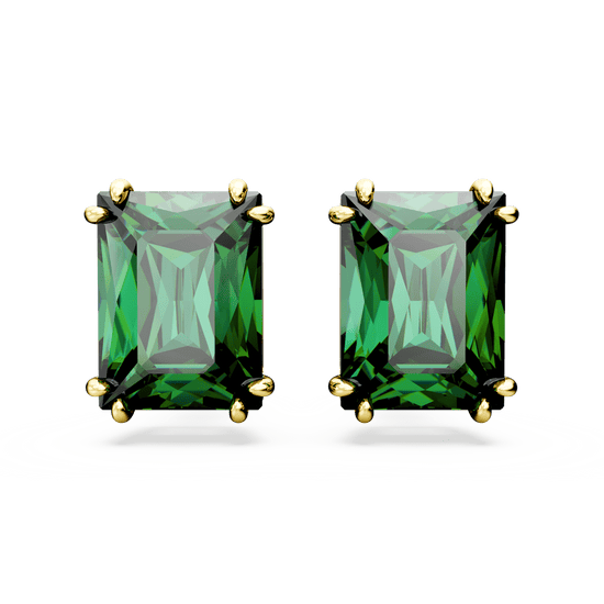 Matrix stud earrings, Rectangular cut, Green, Gold-tone plated