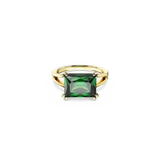 Matrix cocktail ring, Rectangular cut, Green, Gold-tone plated