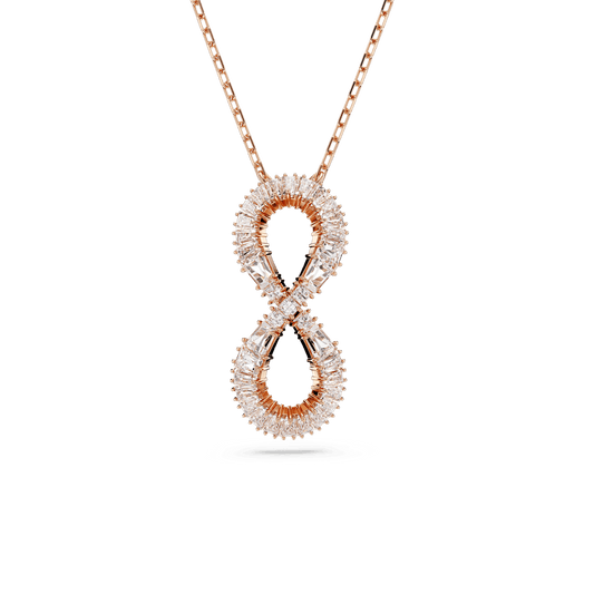 Hyperbola pendant, Infinity, White, Rose gold-tone plated