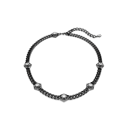 Numina necklace, Round cut, White, Ruthenium plated