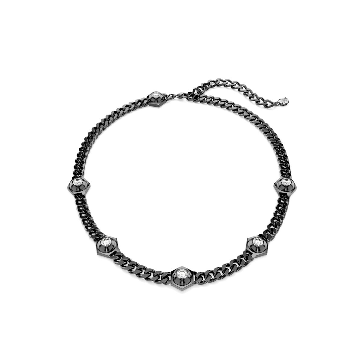 Numina necklace, Round cut, White, Ruthenium plated