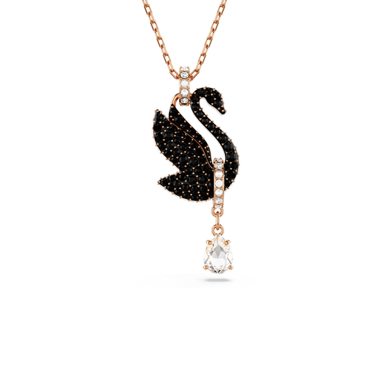 Swarovski Swan pendant, Swan, Black, Rose gold-tone plated