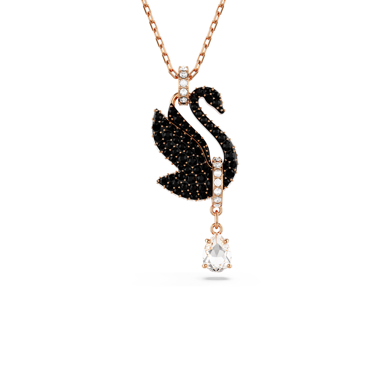 Swarovski Swan pendant, Swan, Black, Rose gold-tone plated