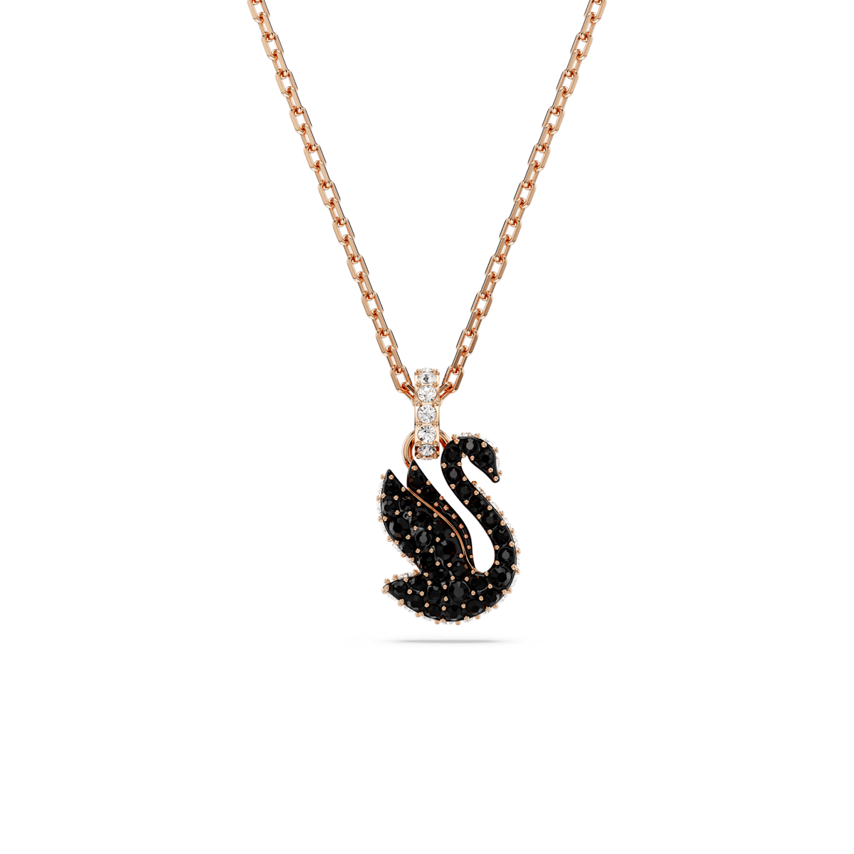 Swarovski Swan pendant, Swan, Small, Black, Rose gold-tone plated