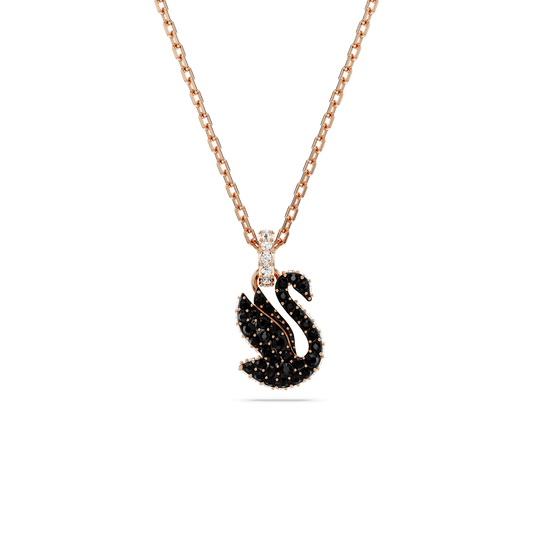 Swarovski Swan pendant, Swan, Small, Black, Rose gold-tone plated