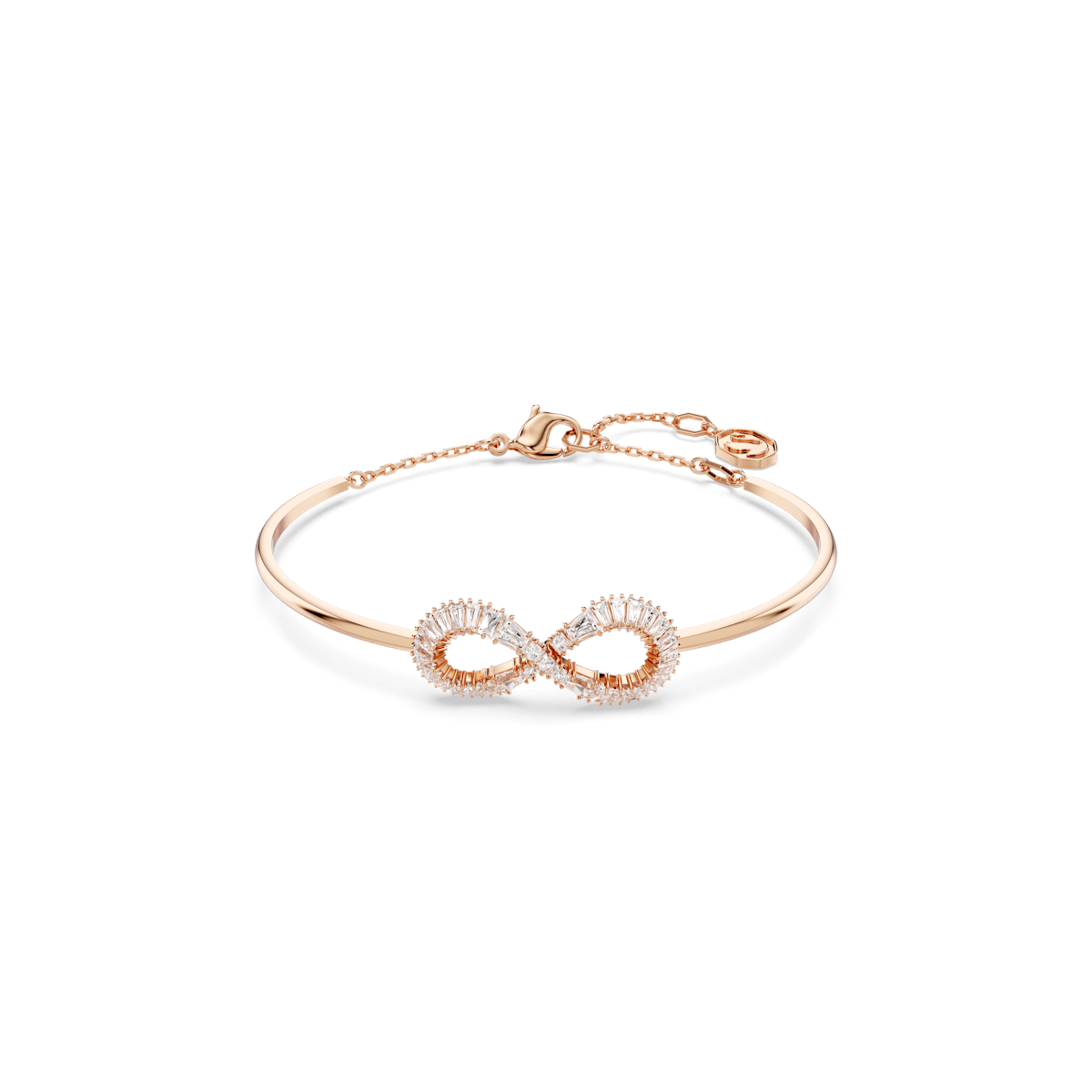 Hyperbola bangle, Infinity, White, Rose gold-tone plated