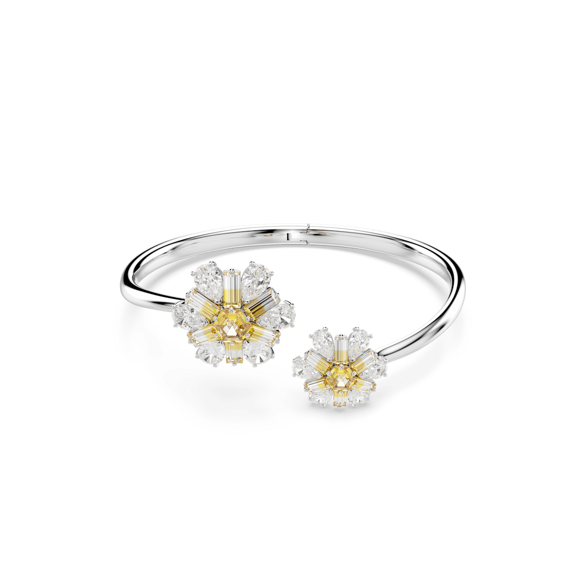 Idyllia bangle, Flower, Yellow, Rhodium plated