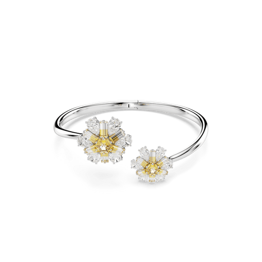 Idyllia bangle, Flower, Yellow, Rhodium plated