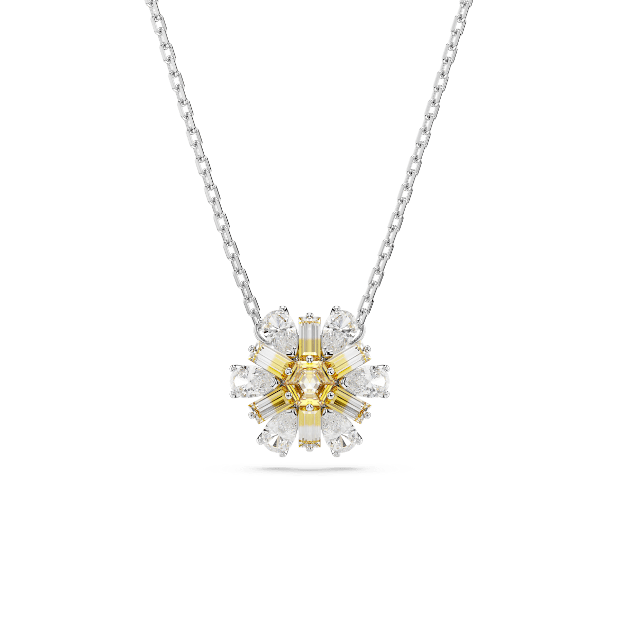 Idyllia pendant, Flower, Yellow, Rhodium plated