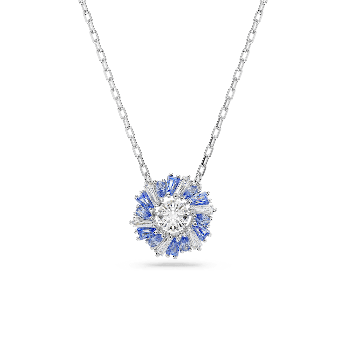 Idyllia pendant, Flower, Blue, Rhodium plated