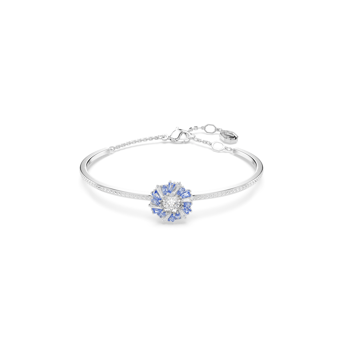 Idyllia bangle, Flower, Blue, Rhodium plated