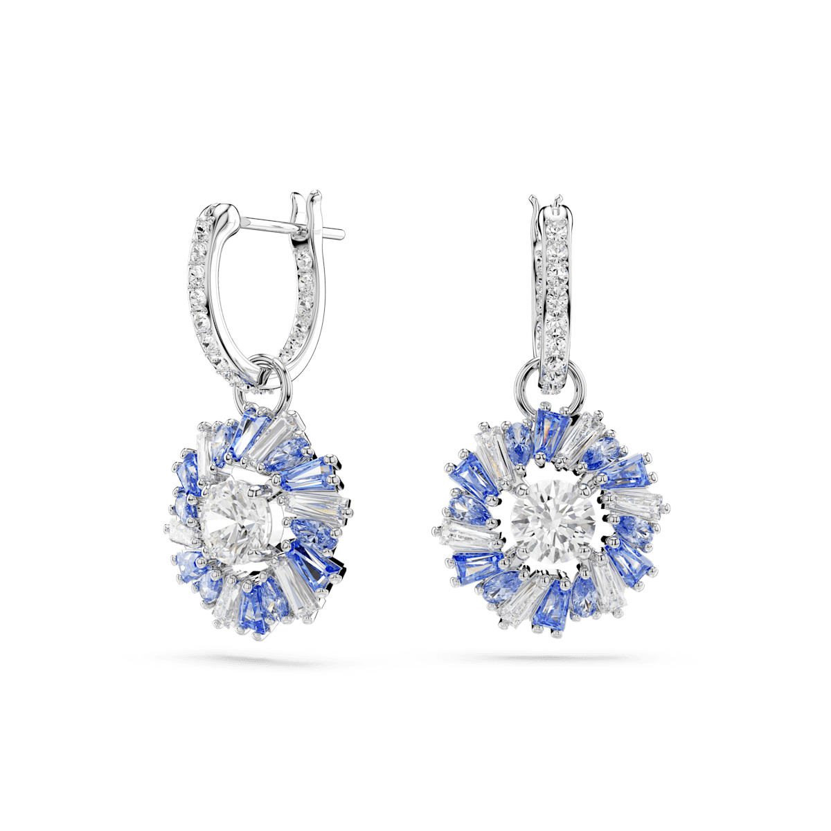 Idyllia drop earrings, Flower, Blue, Rhodium plated