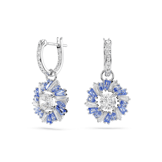Idyllia drop earrings, Flower, Blue, Rhodium plated