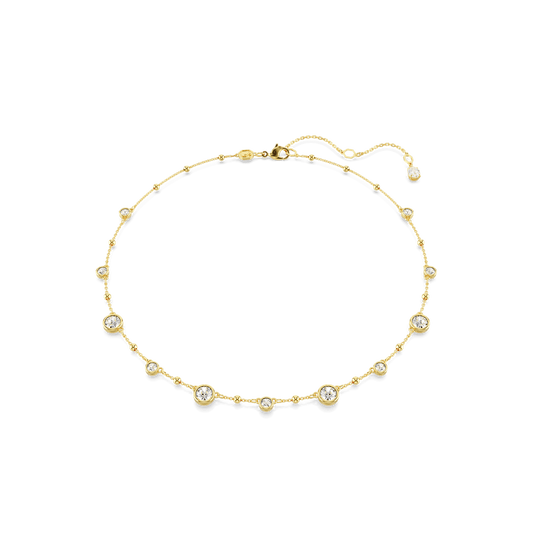 Imber necklace, Round cut, Scattered design, White, Gold-tone plated