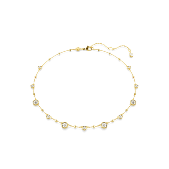 Imber necklace, Round cut, Scattered design, White, Gold-tone plated