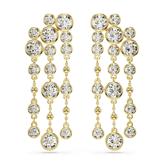 Imber drop earrings, Round cut, Chandelier, White, Gold-tone plated