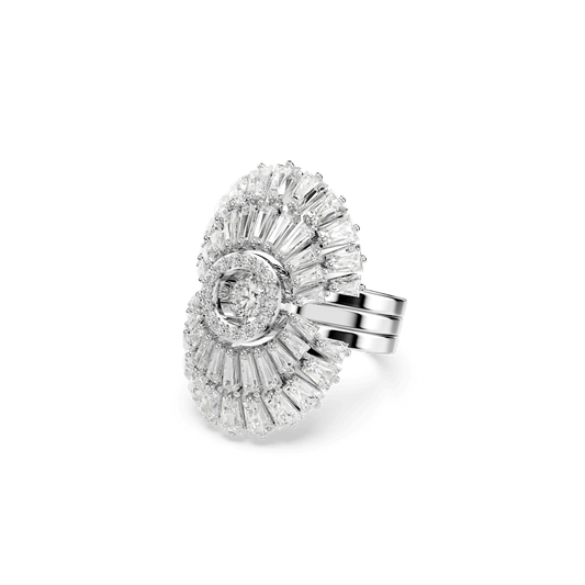 Idyllia ring, Set (3), Mixed cuts, Shell, White, Rhodium plated