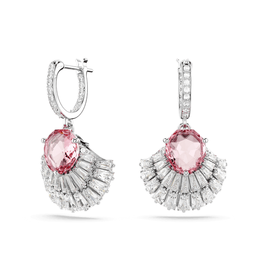 Idyllia drop earrings, Shell, Pink, Rhodium plated