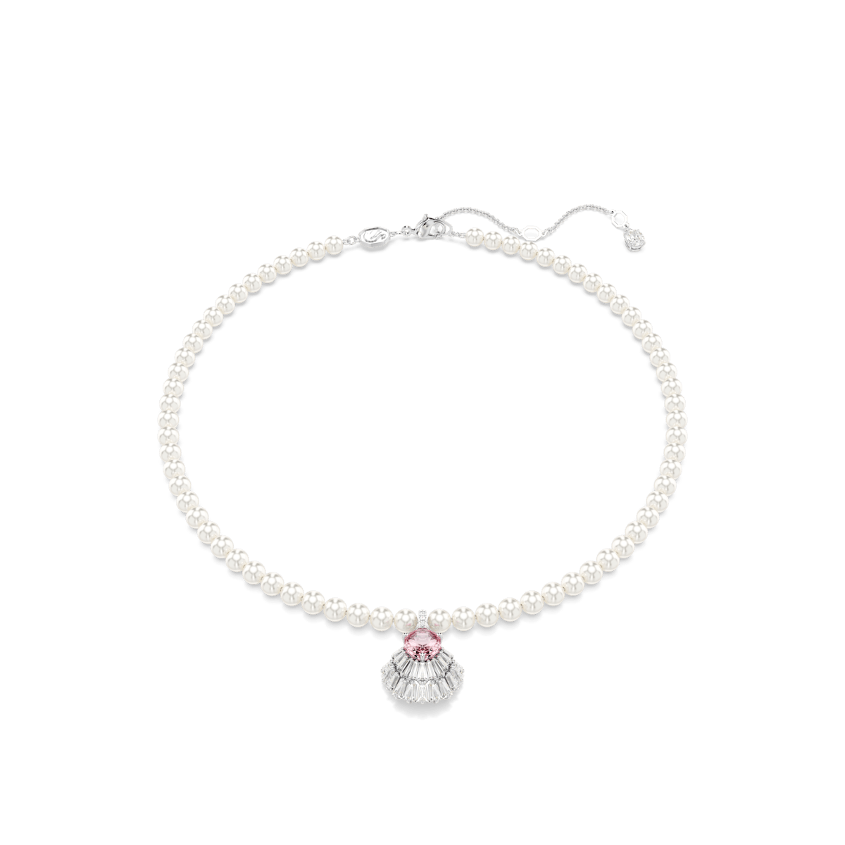 Idyllia pendant, Mixed cuts, Crystal pearls, Shell, Pink, Rhodium plated