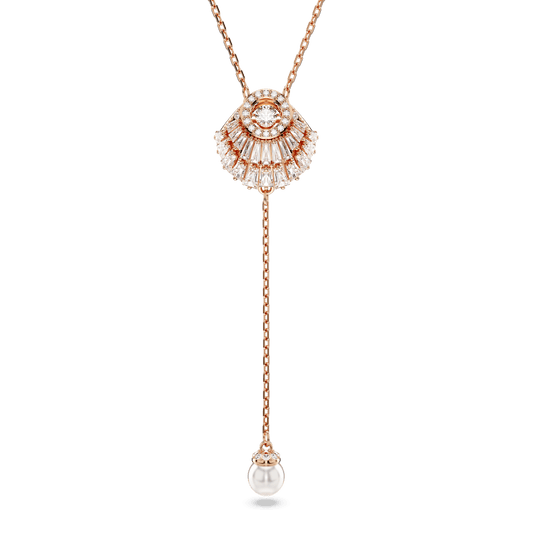 Idyllia Y pendant, Shell, White, Rose gold-tone plated