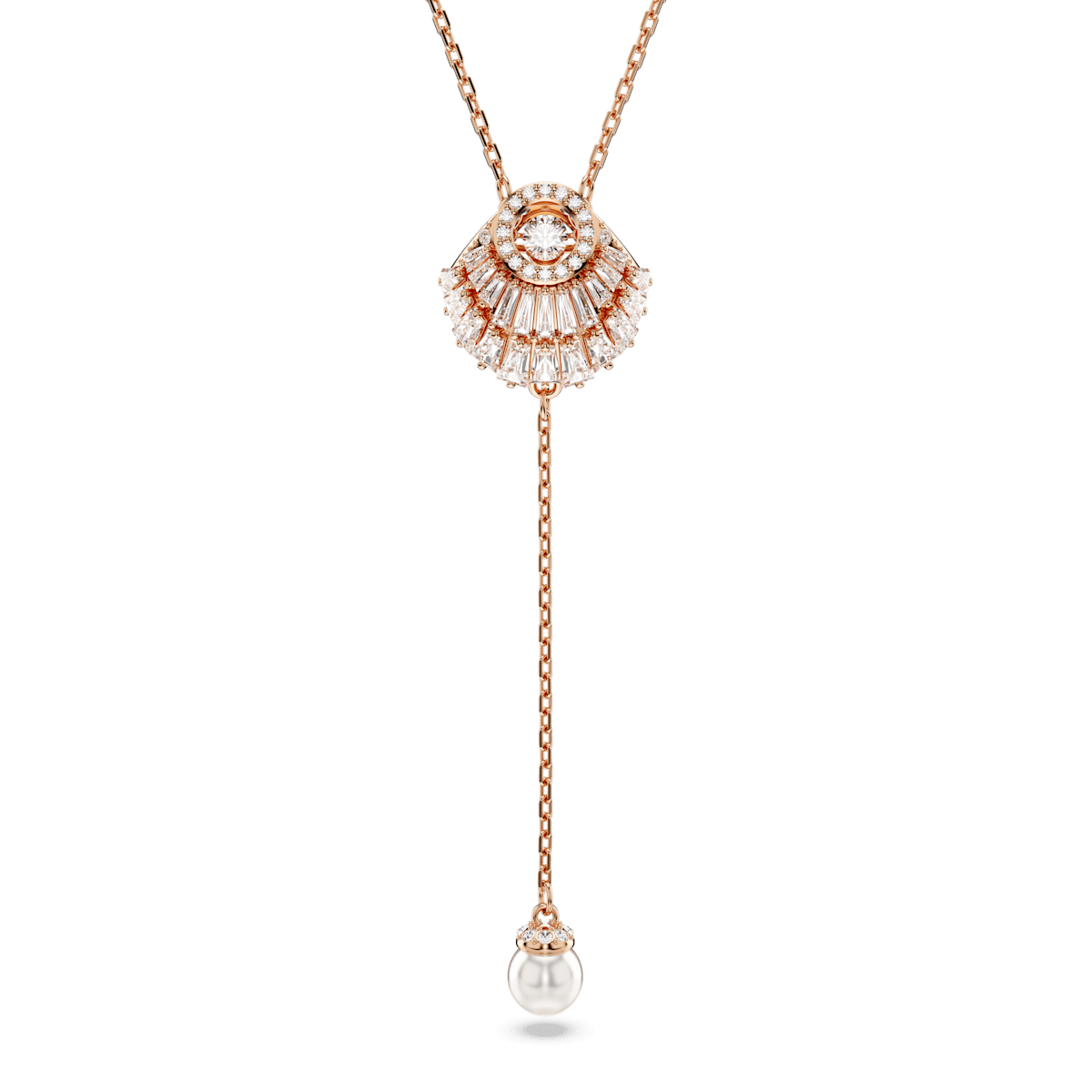 Idyllia Y pendant, Shell, White, Rose gold-tone plated