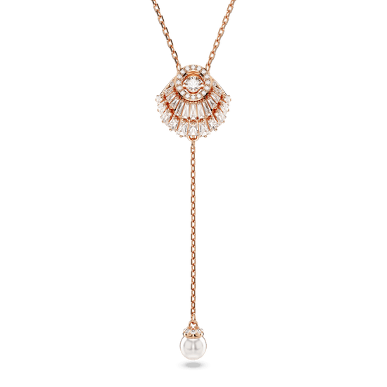 Idyllia Y pendant, Shell, White, Rose gold-tone plated