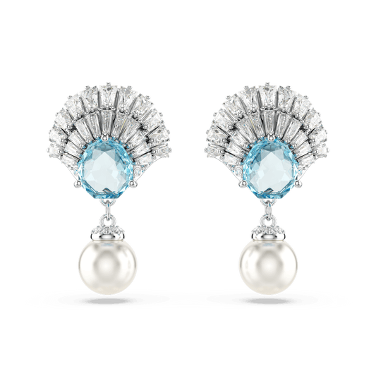 Idyllia drop earrings, Shell, Blue, Rhodium plated