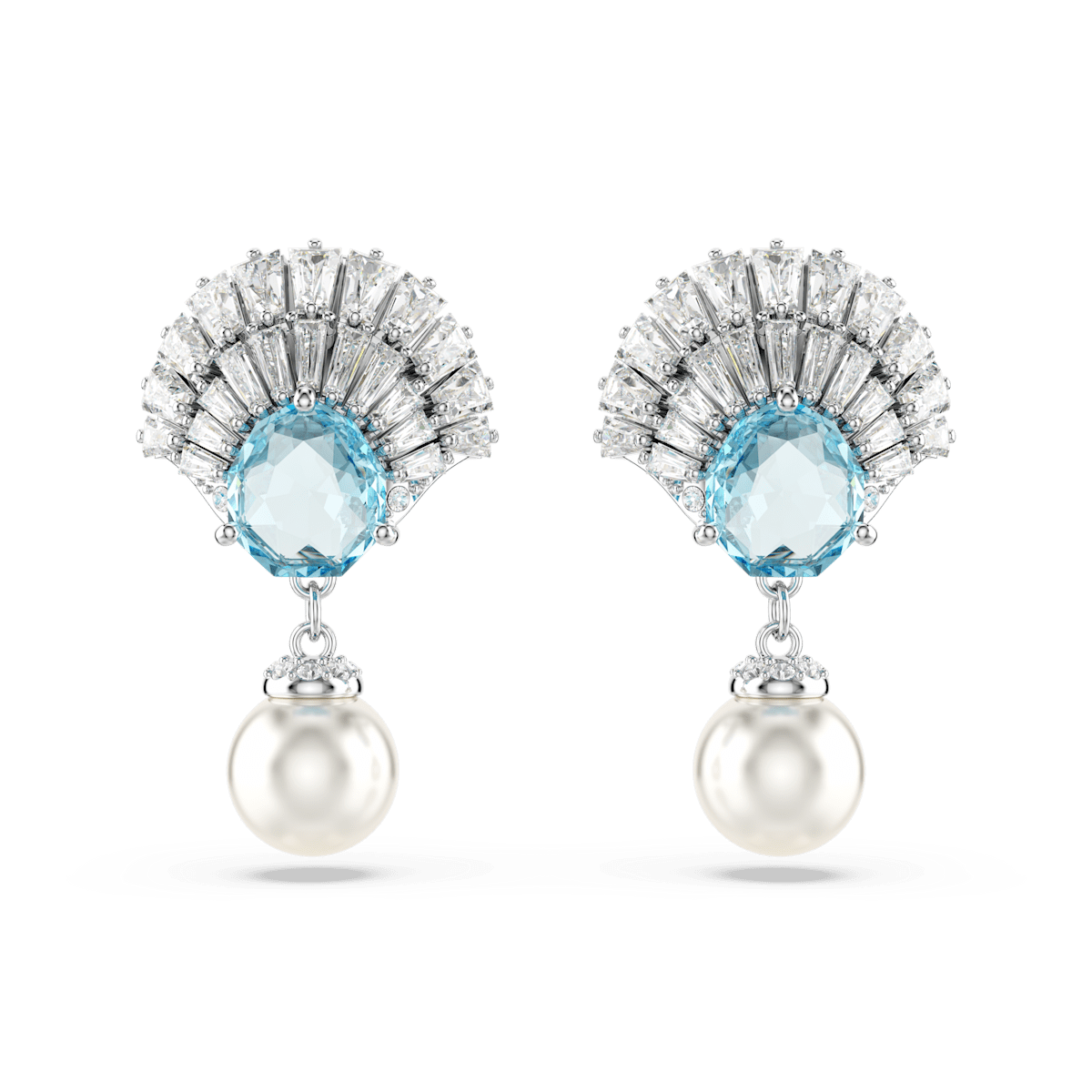 Idyllia drop earrings, Shell, Blue, Rhodium plated